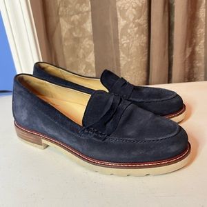 Samuel Hubbard tailored traveler suede penny loafers navy blue women's 8